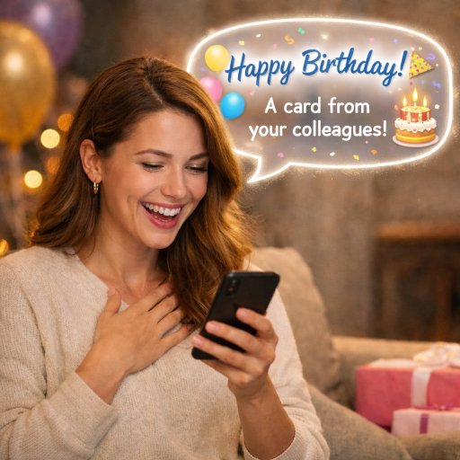 Someone smiling while opening a digital greeting card on their phone